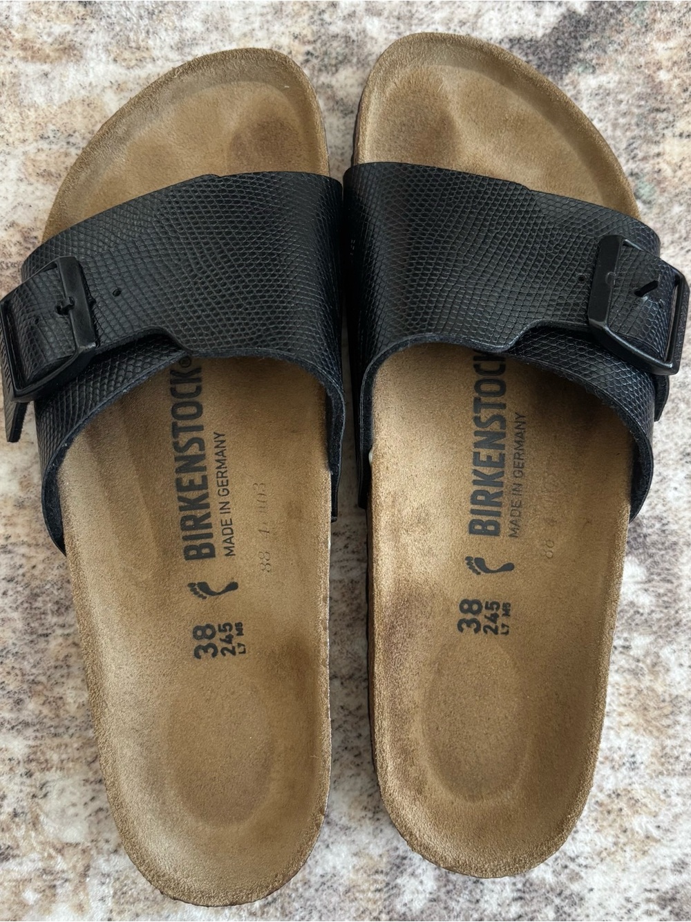 Birkenstock Black Textured Single Strap Slide Sandals